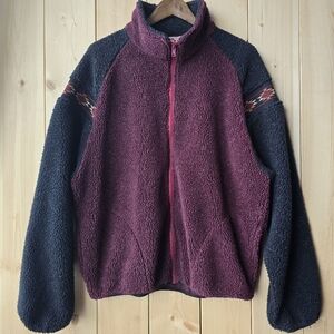 Vintage Back Pack Full Zip Sherpa Fleece Aztec Jacket Sweater Mens Large